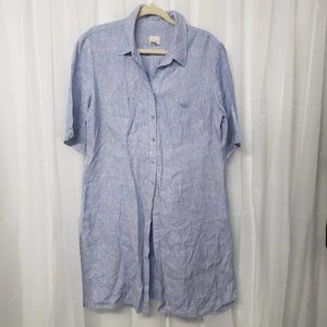 Chico's Blue Short Sleeve 100% Linen Midi Shirt Dress Tunic Size 2 (L)